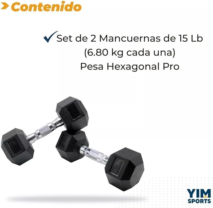 Par de Mancuernas Hexagonales de Acero con Forro de Caucho 2 Mancuernas - 15 LB