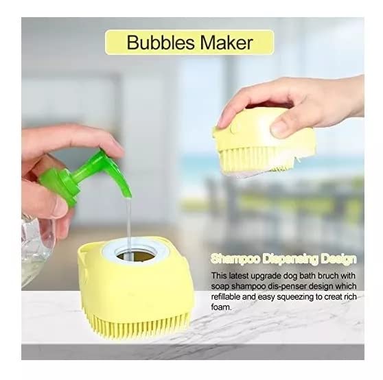 Cepillo de Baño para Perro y Mascotas de Pelo Corto y Largo de Silicona Suave con Dispensador de Champú