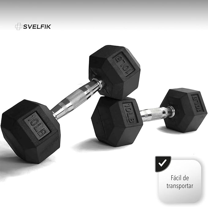 Svelfik Set de Pesas Mancuernas Hexagonales 10 Libras de Hierro Fundido con Recubrimiento de Caucho