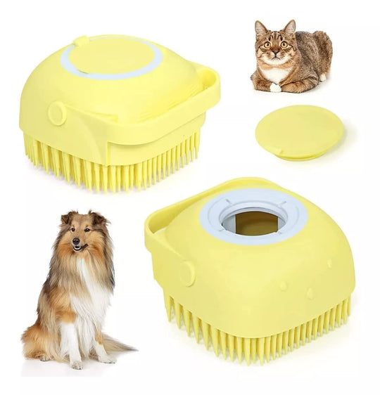 Cepillo de Baño para Perro y Mascotas de Pelo Corto y Largo de Silicona Suave con Dispensador de Champú