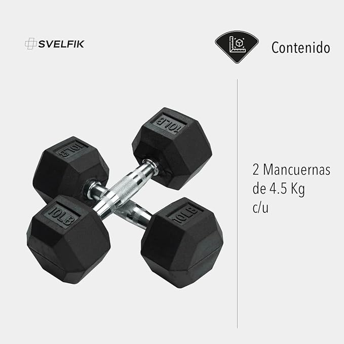 Svelfik Set de Pesas Mancuernas Hexagonales 10 Libras de Hierro Fundido con Recubrimiento de Caucho