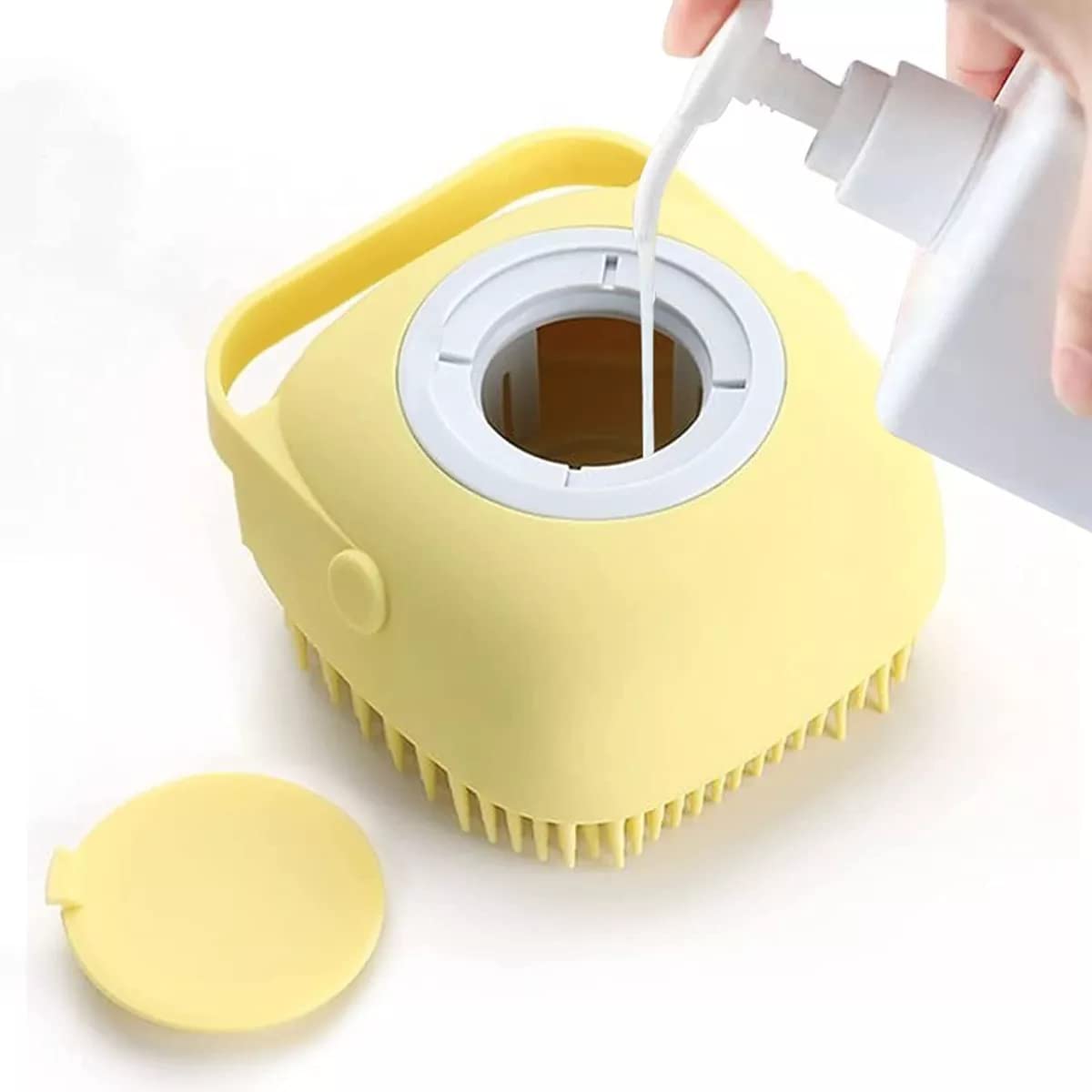 Cepillo de Baño para Perro y Mascotas de Pelo Corto y Largo de Silicona Suave con Dispensador de Champú