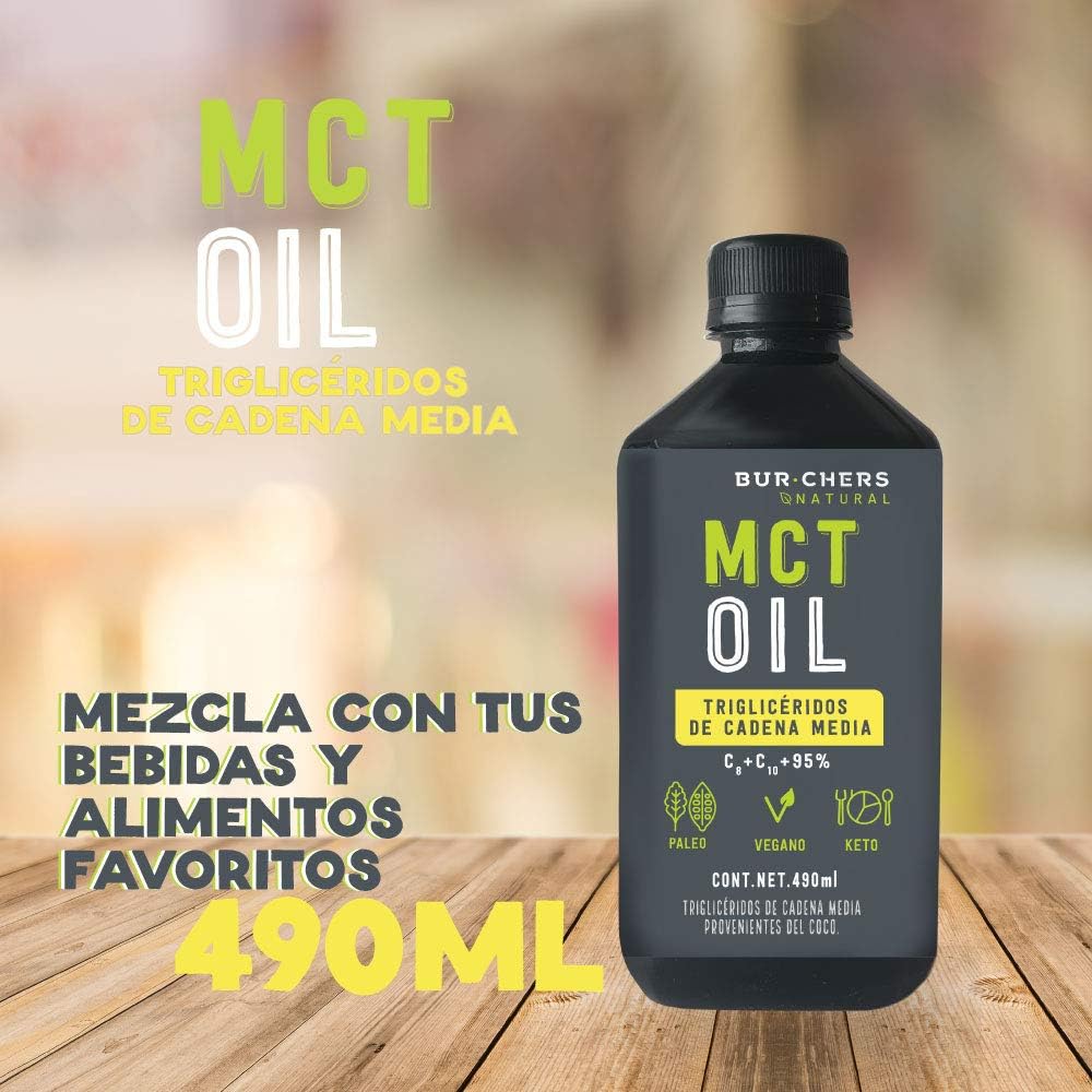 MCT Oil (C8+C10 95%) 490ml trigliceridos de cadena media / Paleo / Vegano / Keto / Burchers Natural