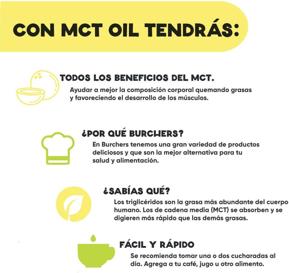 MCT Oil (C8+C10 95%) 490ml trigliceridos de cadena media / Paleo / Vegano / Keto / Burchers Natural