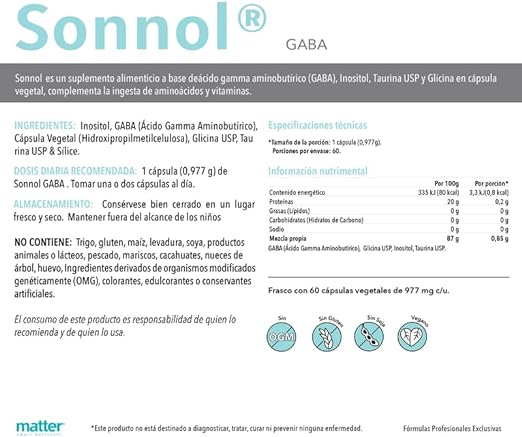 MATTER SMART NUTRIENTS | Sonnol | Suplemento Alimenticio a base de GABA | 60 Cápsulas vegetales