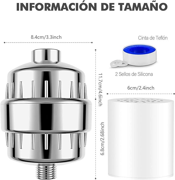 Filtro Regadera - Purificador de Agua para Eliminar Cloro/Impurezas y Olores Desagradables
