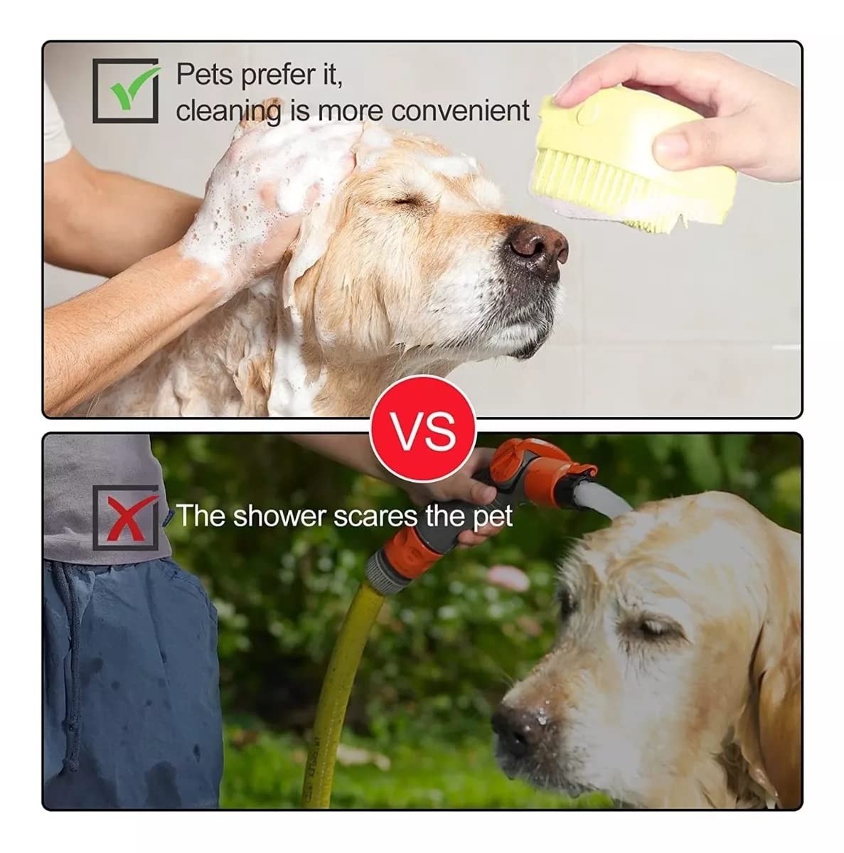 Cepillo de Baño para Perro y Mascotas de Pelo Corto y Largo de Silicona Suave con Dispensador de Champú