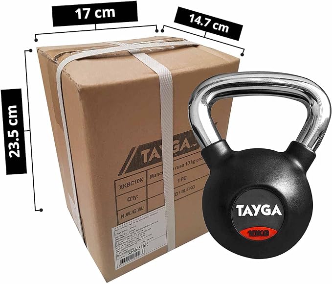 Tayga - Pesa Rusa con Rubber Kettlebell en 10KG con Mango Cromado