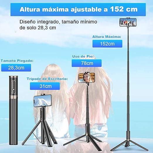 Trípode de Viaje Palo Selfie para Teléfono Celular - 152 cm