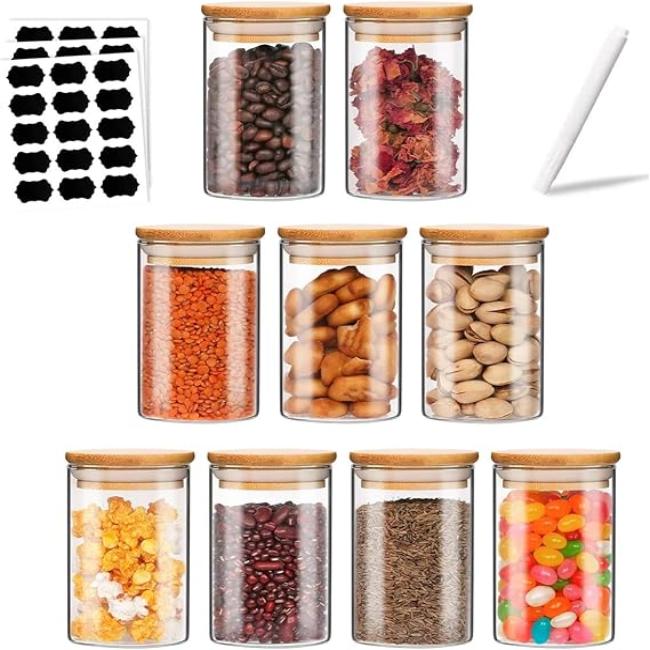 VEKENSEE - Recipientes de Avena, 9 Pack Tarros de Vidrio con Tapa Hermética - 210ML