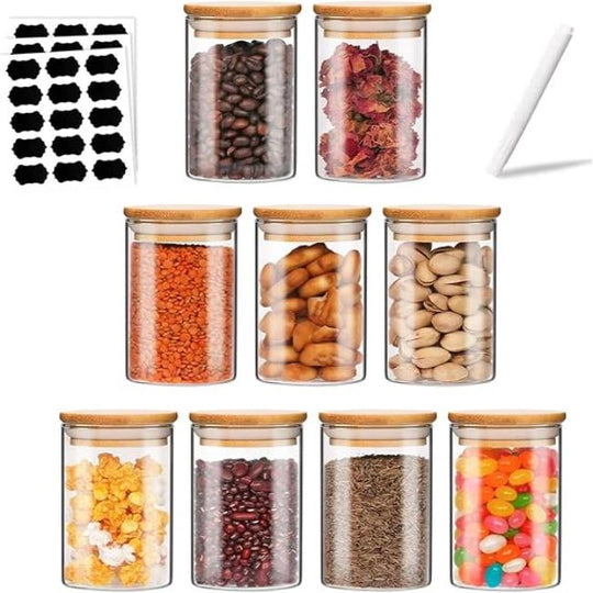 VEKENSEE - Recipientes de Avena, 9 Pack Tarros de Vidrio con Tapa Hermética - 210ML