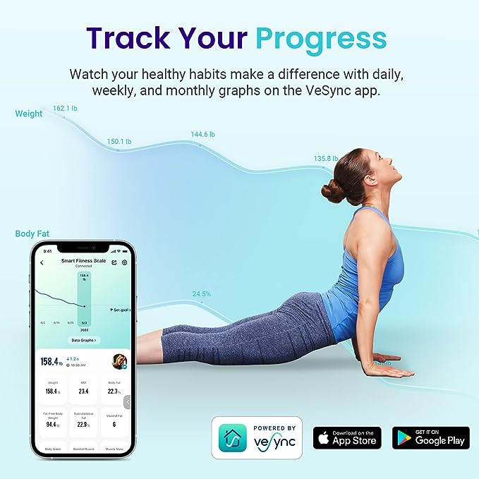 Etekcity, báscula de peso digital con Bluetooth, Apple Health y Google Fit, 400 libras