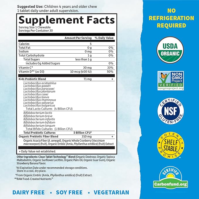 Garden of Life - Probiotics, Dr. Formulated Organic Probiotics for Kids, Strawberry Banana 30 Count