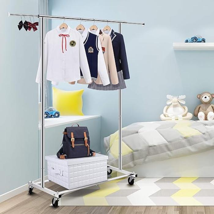 Simple Trending Standard Rod Perchero de ropa, organizador de ropa con ruedas