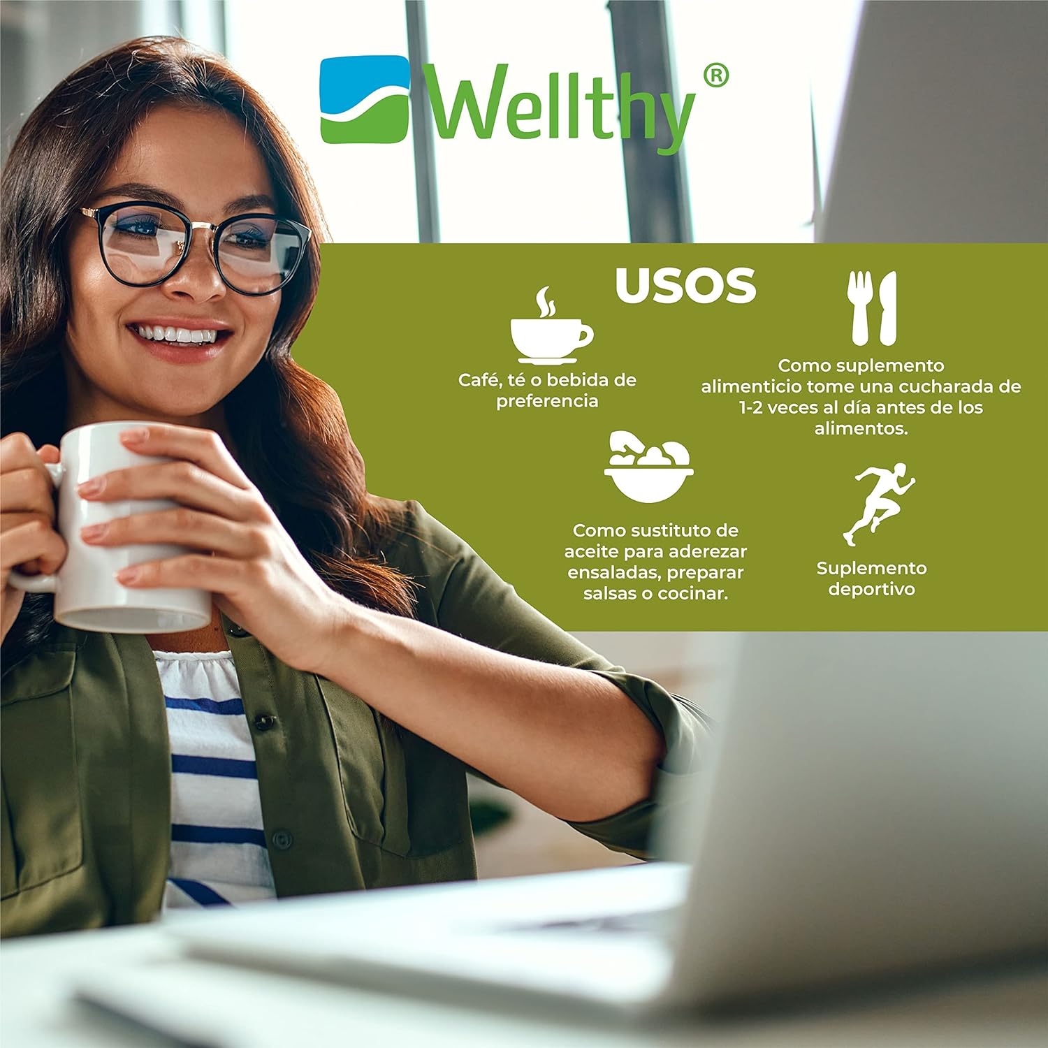 Wellthy MCT Oil 1 Litro, 66 Porciones, Ácido Caprílico 100% Puro y Natural de Coco, KETO y Paleo Safe
