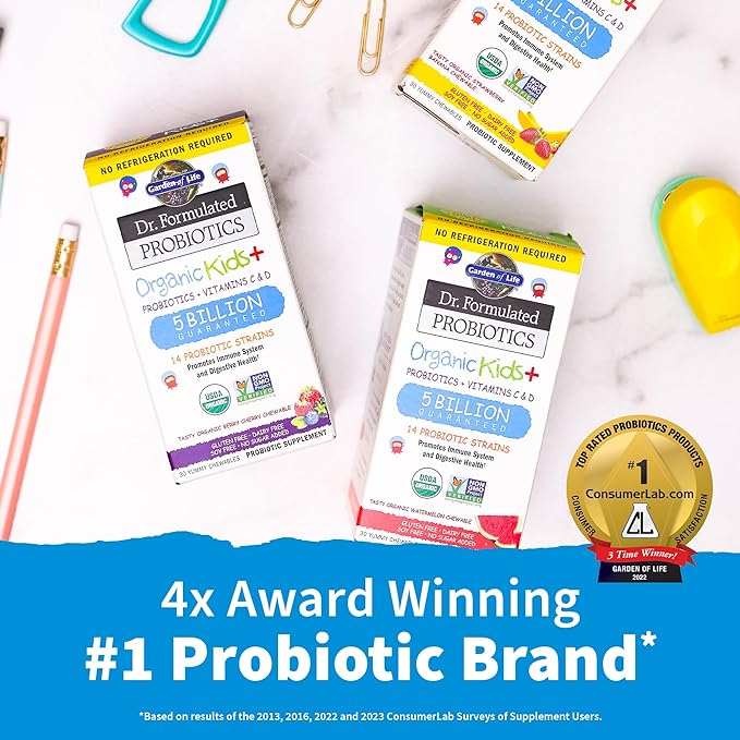 Garden of Life - Probiotics, Dr. Formulated Organic Probiotics for Kids, Strawberry Banana 30 Count