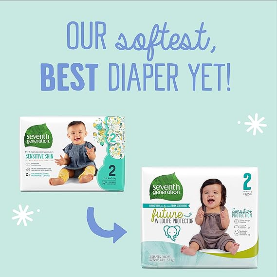 Seventh Generation - Baby Diapers Sensitive Protection, Talla 2 - 80 Pañales