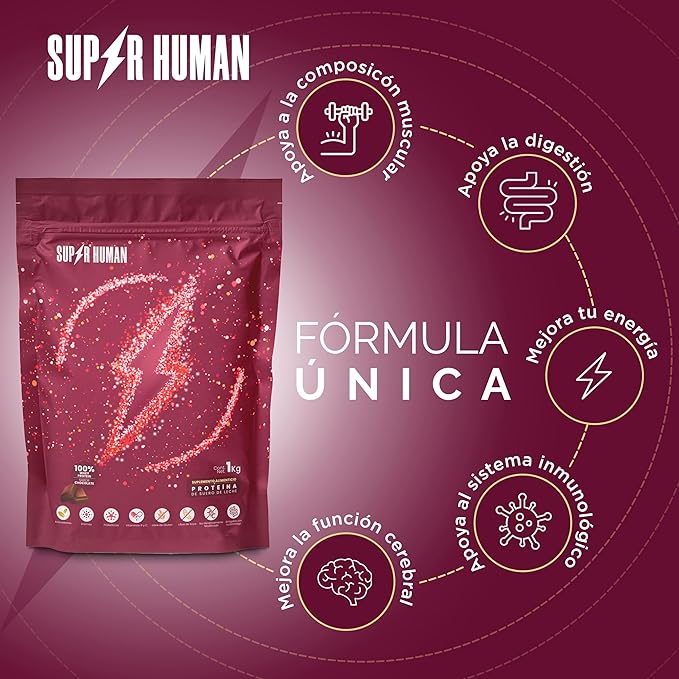 SUPER HUMAN - Proteina de Suero Aislada - Whey Isolate 1kg - Sabor Chocolate, 25g Proteína