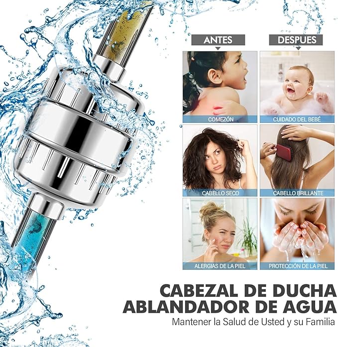 Filtro Regadera - Purificador de Agua para Eliminar Cloro/Impurezas y Olores Desagradables