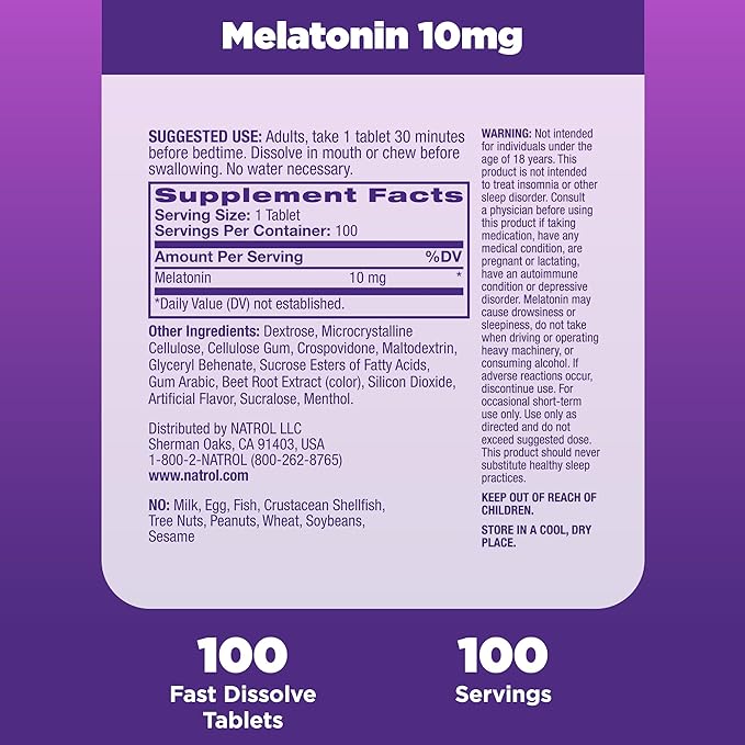 Natrol - Melatonin Fast Dissolve Tablets, Strawberry flavor, 10mg - 100 tab