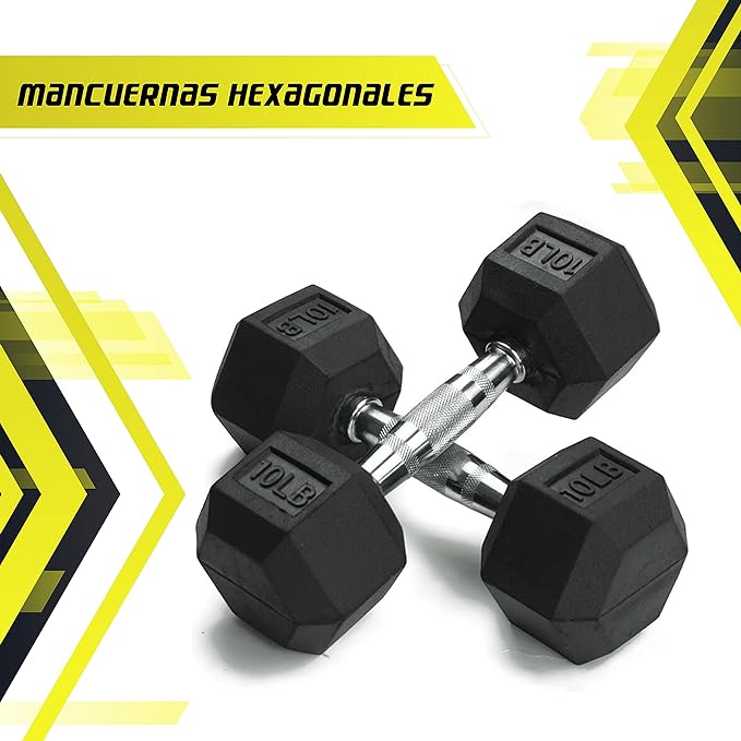 Svelfik Set de Pesas Mancuernas Hexagonales 10 Libras de Hierro Fundido con Recubrimiento de Caucho