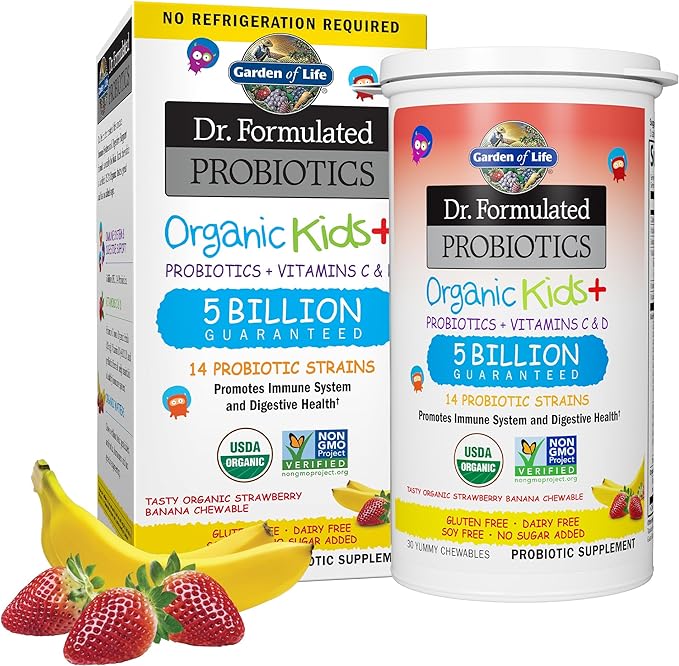Garden of Life - Probiotics, Dr. Formulated Organic Probiotics for Kids, Strawberry Banana 30 Count