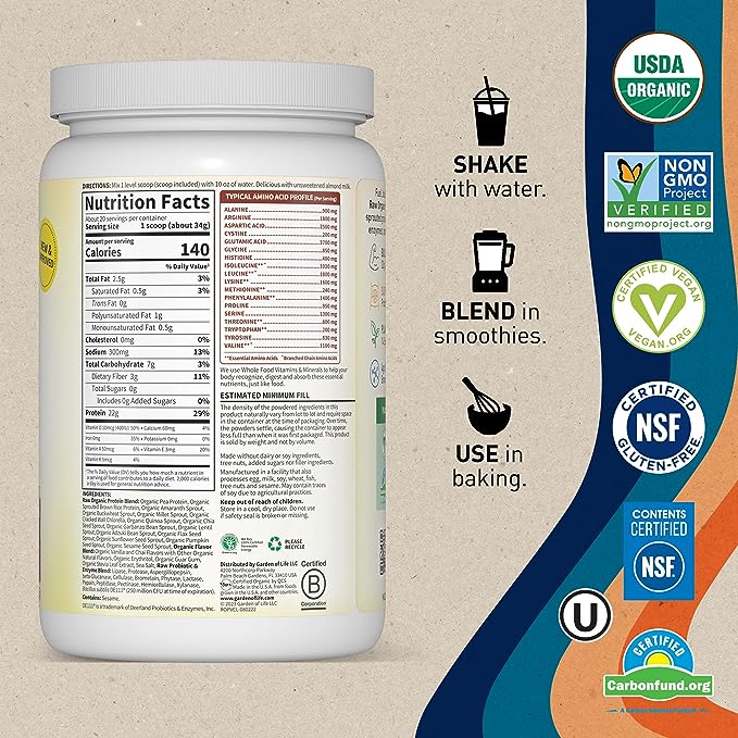 Garden of Life - Raw Organic Protein Vanilla Chai Powder, 20 Servings