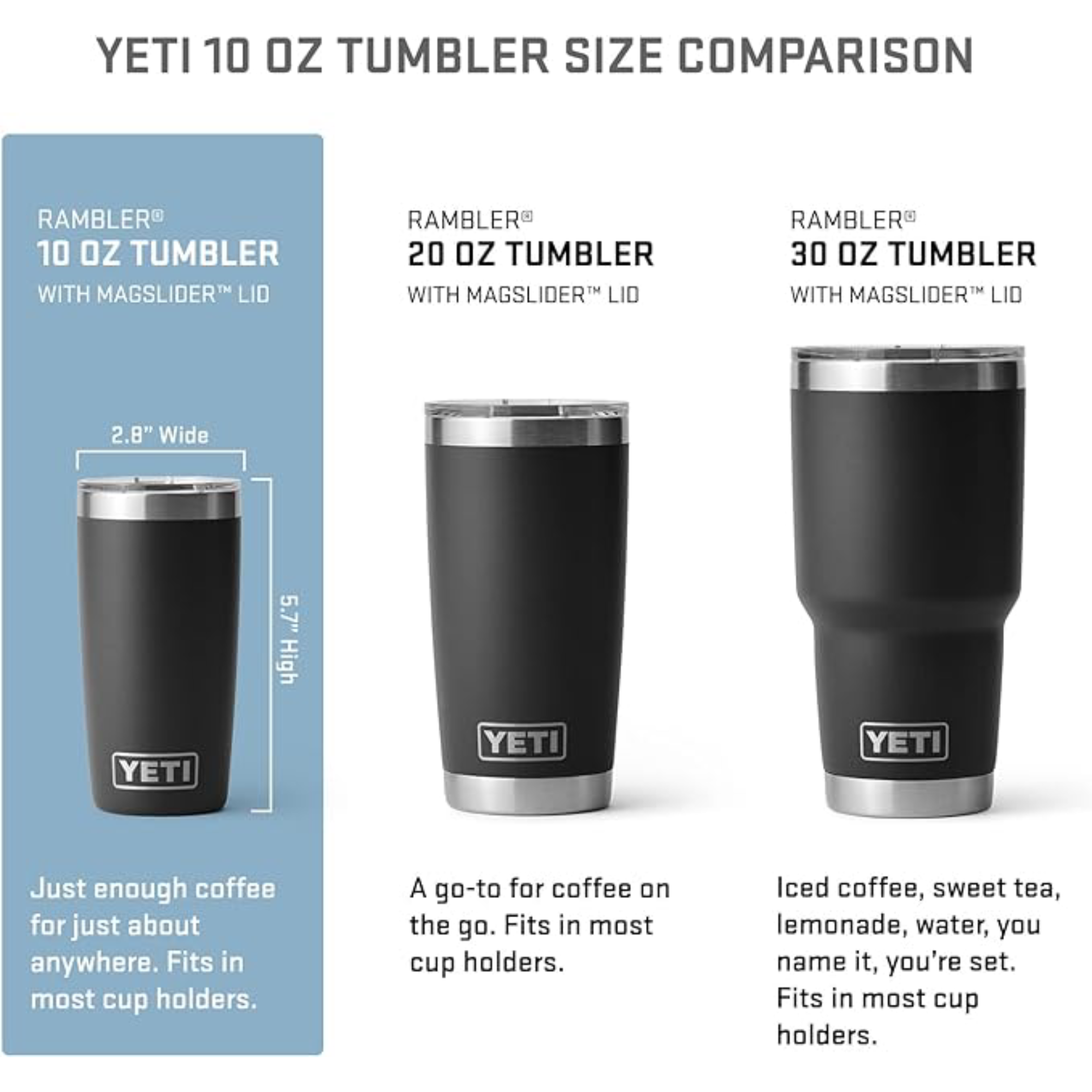 YETI Rambler - Vaso de 300 ml, de Acero Inoxidable, aislado al vacío con tapa MagSlider - Blanco
