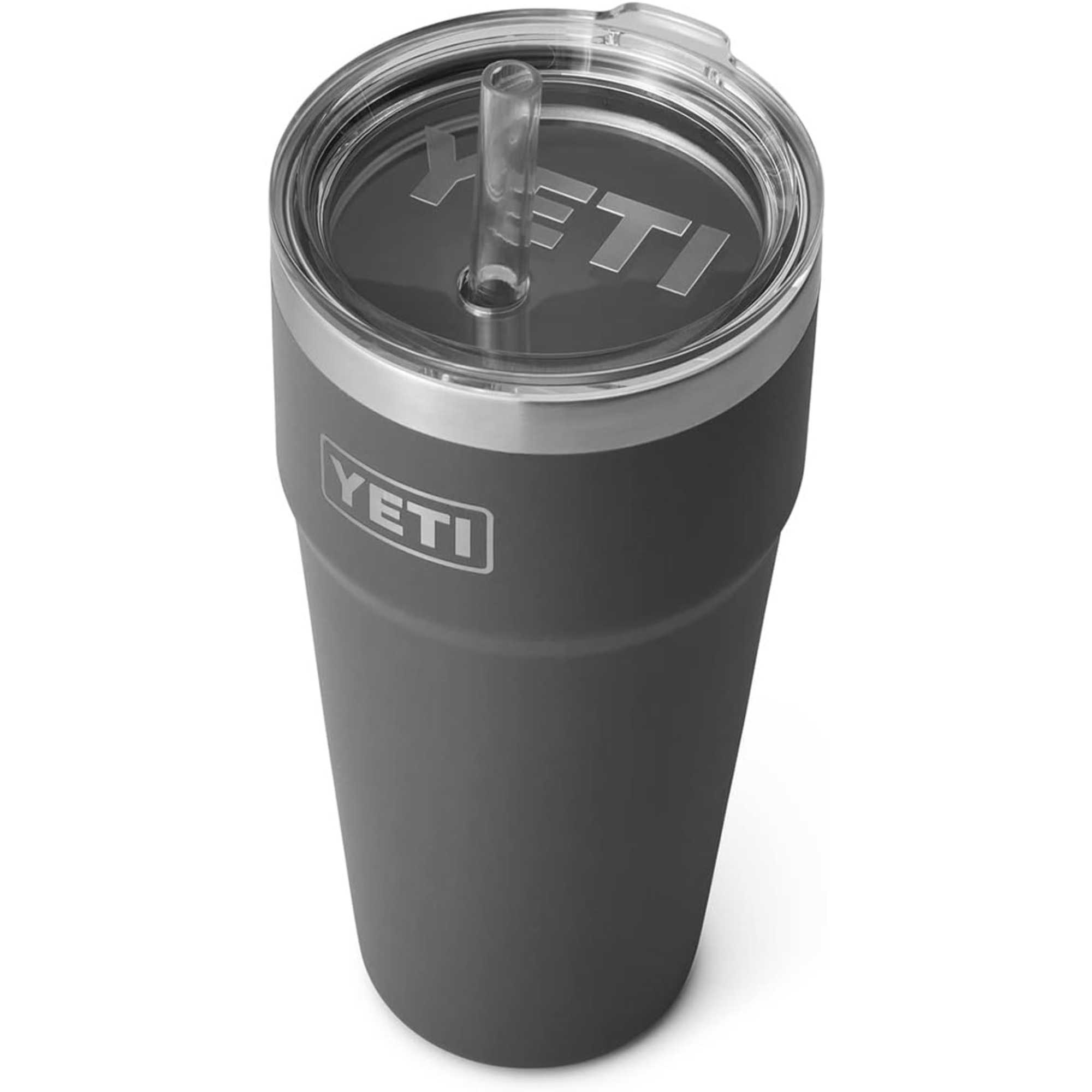 YETI Rambler - Vaso de 769 ml, de Acero Inoxidable, aislado al vacío, tapa para paja  - Carbón