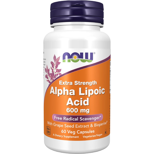 Now Suplementos, ácido alfa lipoico 600 mg con extracto de semilla de uva y Bioperine