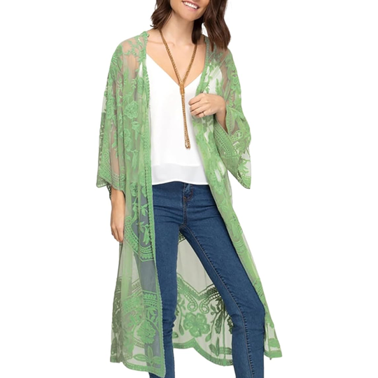 Bsubseach Mujer Kimono Cárdigan de Playa Traje de Baño Camisola y Pareos - A-Verde claro
