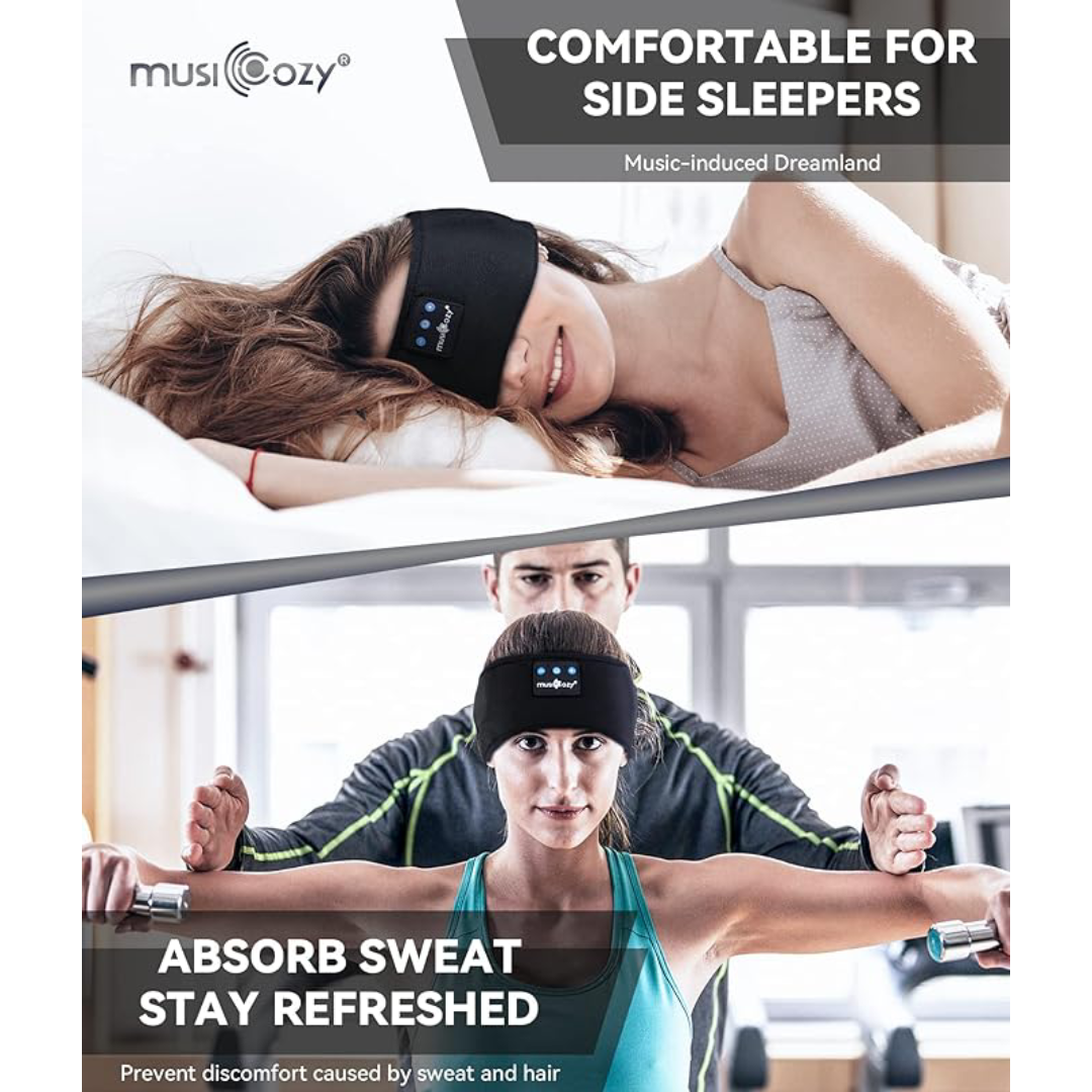 Musicozy Auriculares Inalámbricos Deportivos Resistentes al Sudor y Audífonos para Dormir con Altavoz Ultrafino
