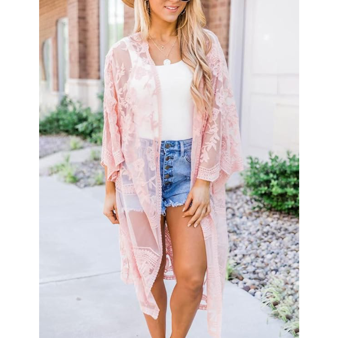 Bsubseach Mujer Kimono Cárdigan de Playa Traje de Baño Camisola y Pareos - A-Rosa