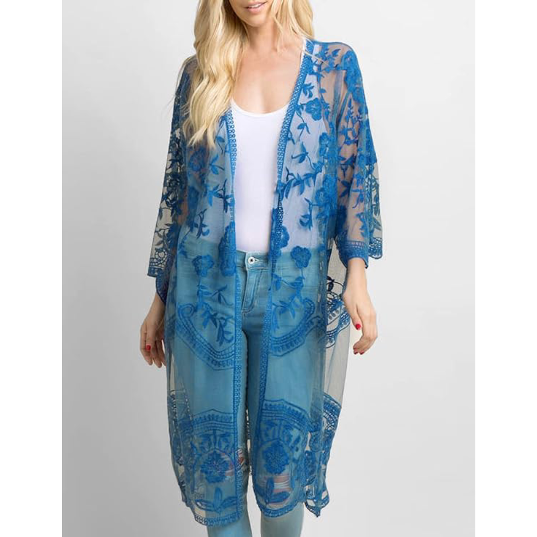 Bsubseach Mujer Kimono Cárdigan de Playa Traje de Baño Camisola y Pareos - A-Azul oscuro 1