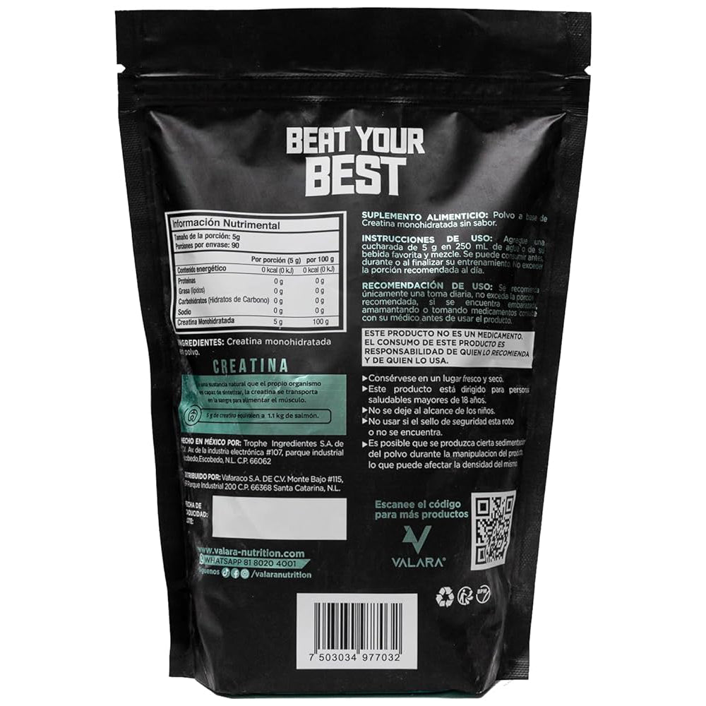 Valara - Creatina Monohidratada de Alta Pureza sin Sabor - 450 g