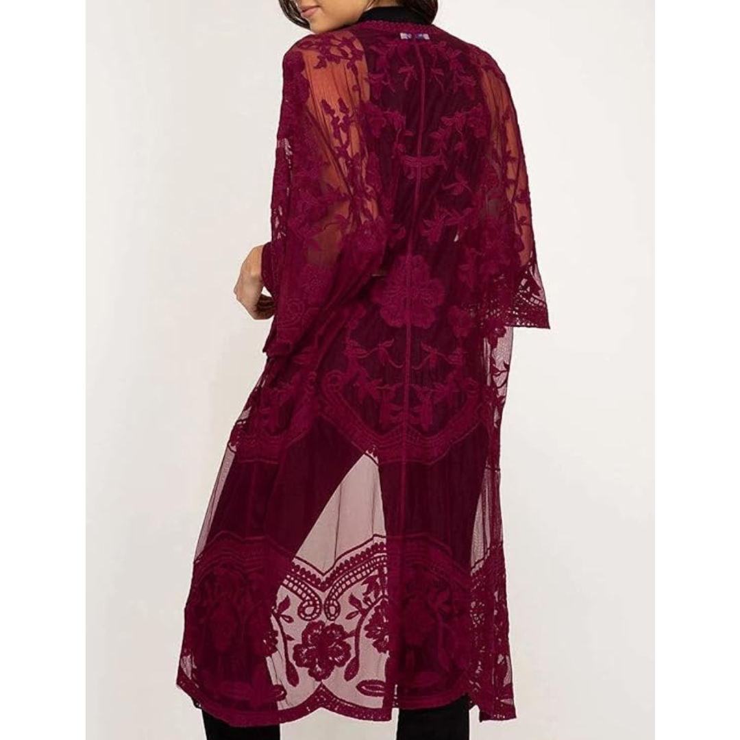Bsubseach Mujer Kimono Cárdigan de Playa Traje de Baño Camisola y Pareos - A-Vino