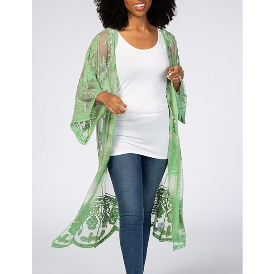Bsubseach Mujer Kimono Cárdigan de Playa Traje de Baño Camisola y Pareos - A-Verde claro
