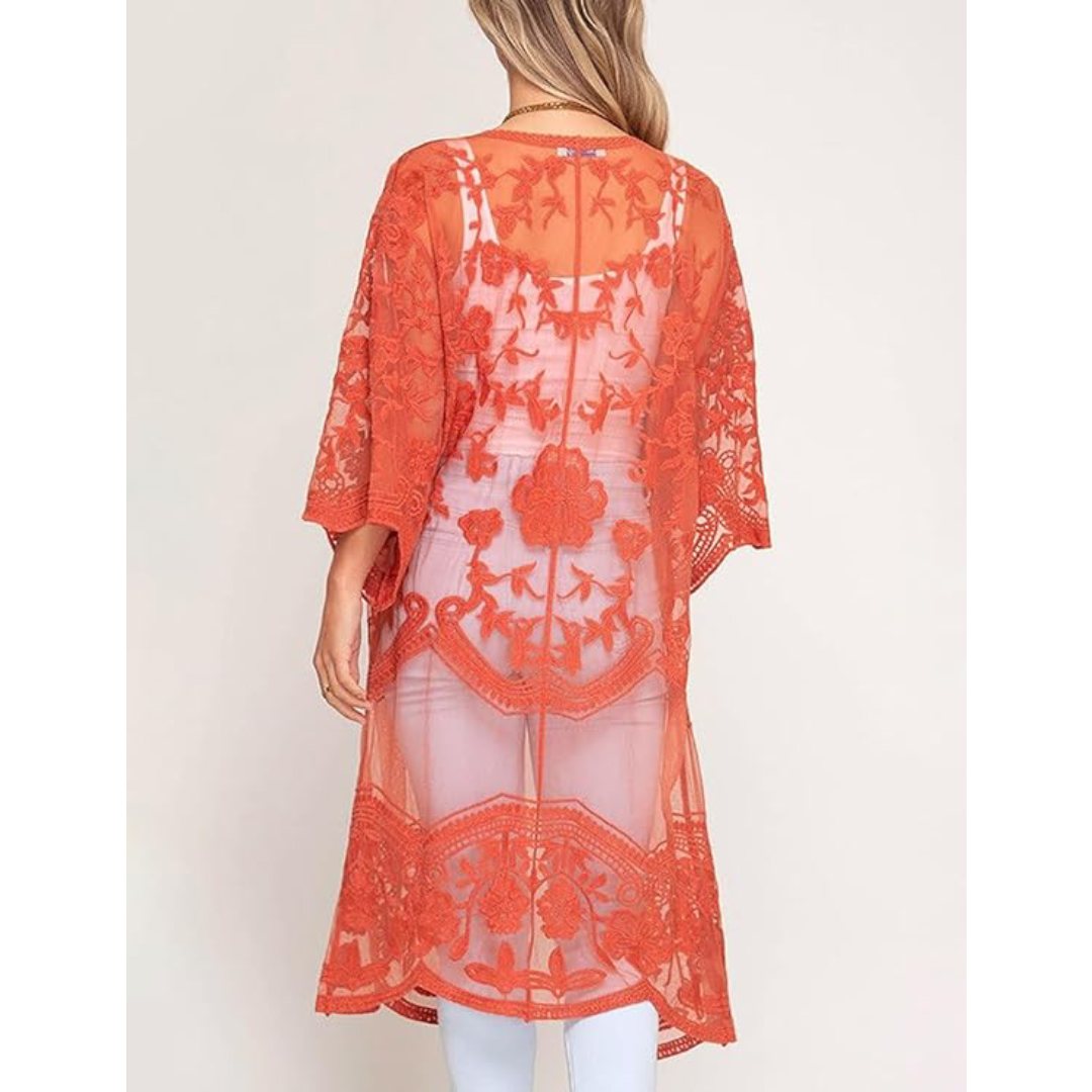 Bsubseach Mujer Kimono Cárdigan de Playa Traje de Baño Camisola y Pareos - A-Naranja
