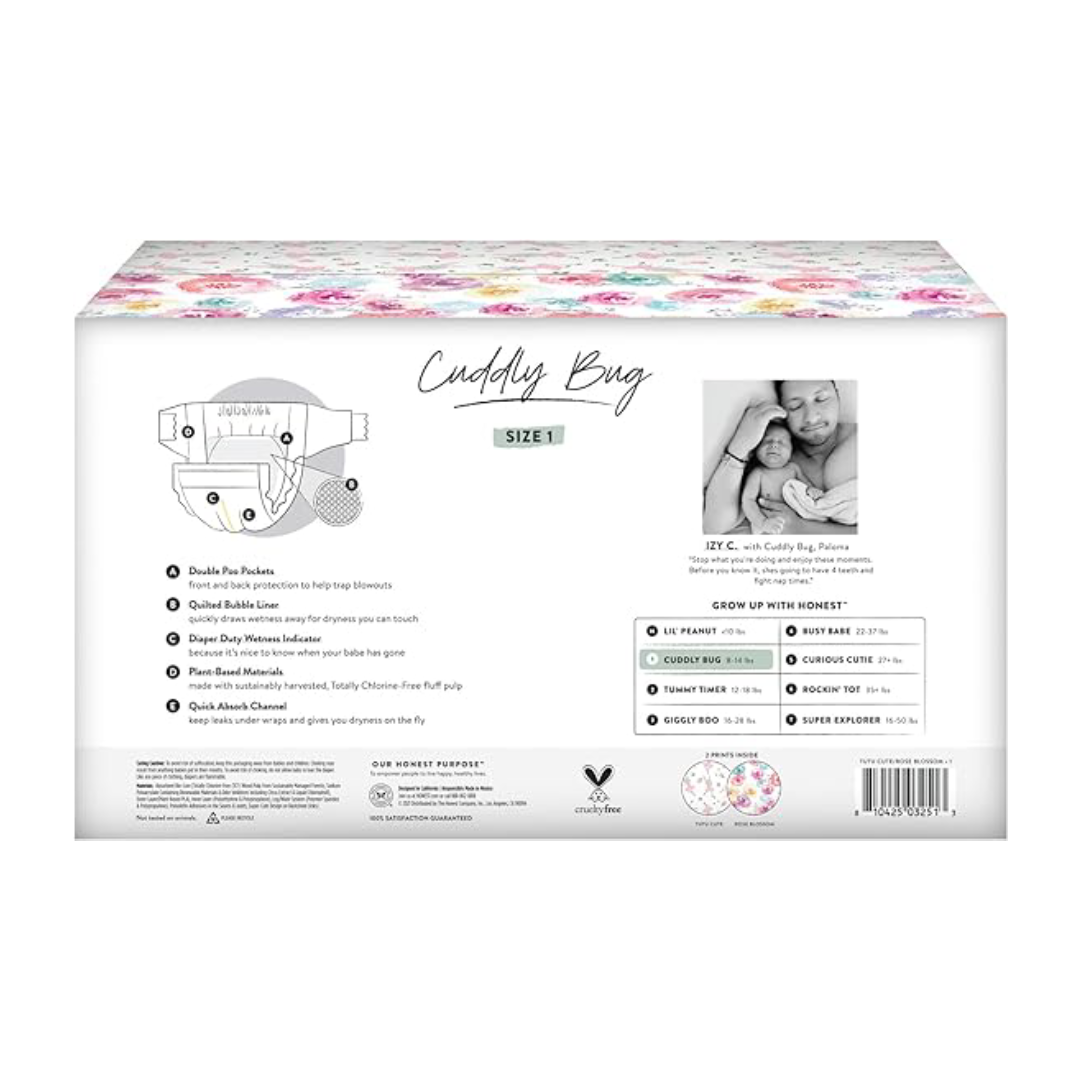 Honest Company - Pañales Club Box con tecnología TrueAbsorb, Talla 1 - 80 Pañales