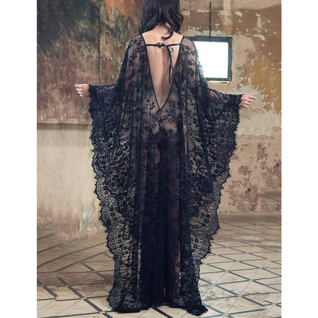 Bsubseach Mujer Traje de Baño Sexy Crochet Kimono Verano, Camisola y Pareos - C-Negro