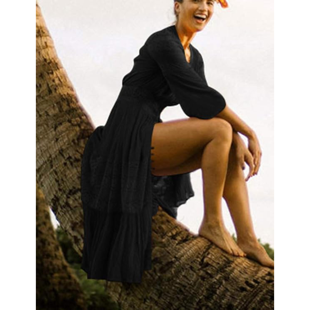 Bsubseach Mujer Traje de Baño Sexy Crochet Kimono Verano, Camisola y Pareos - A-Negro