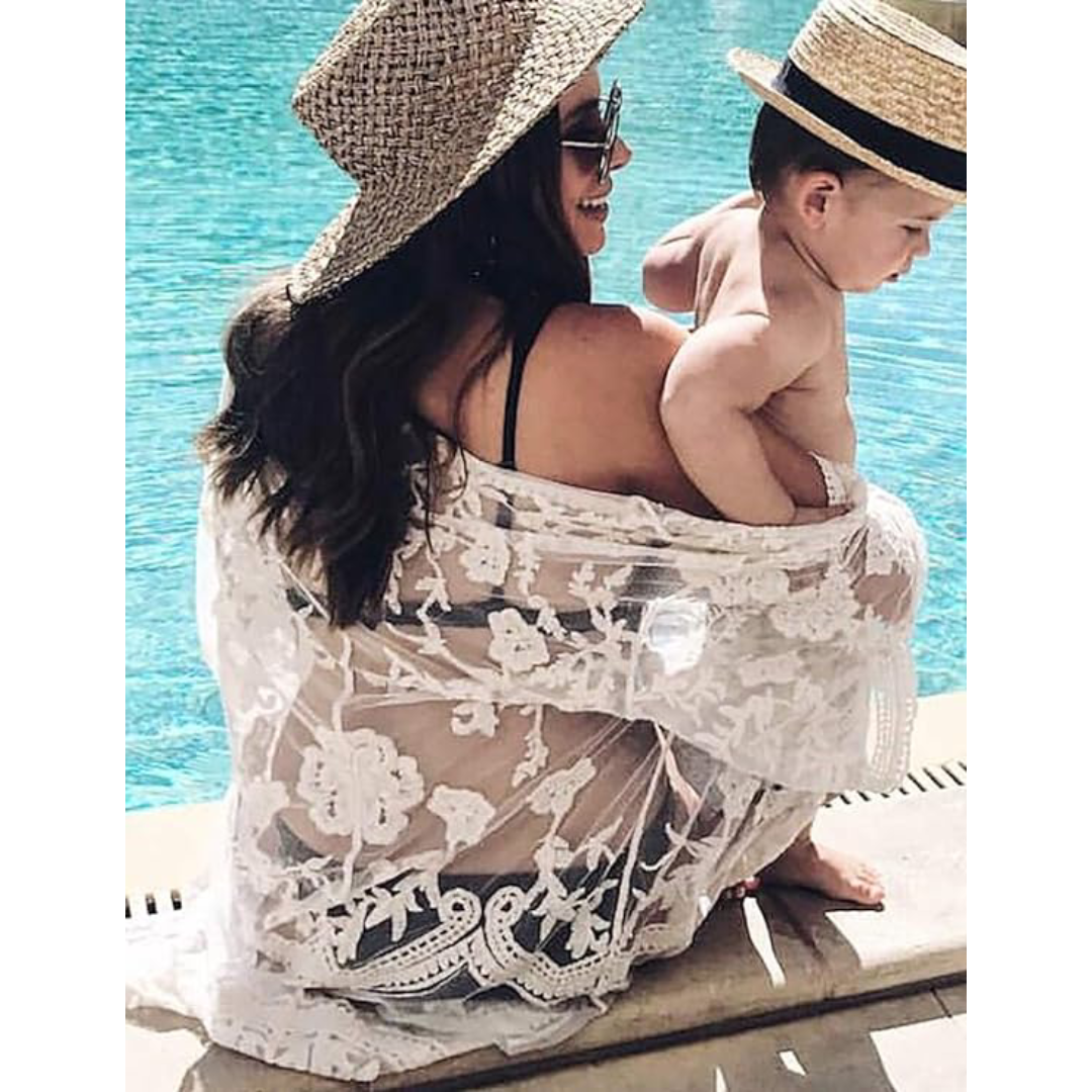Bsubseach Mujer Kimono Cárdigan de Playa Traje de Baño Camisola y Pareos - A-Blanco