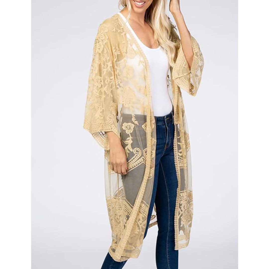 Bsubseach Mujer Kimono Cárdigan de Playa Traje de Baño Camisola y Pareos - A-Apricot
