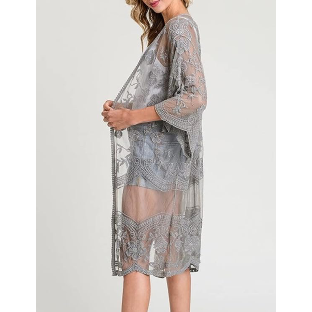 Bsubseach Mujer Kimono Cárdigan de Playa Traje de Baño Camisola y Pareos - A-Gris