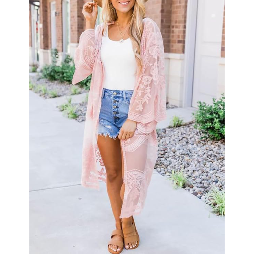 Bsubseach Mujer Kimono Cárdigan de Playa Traje de Baño Camisola y Pareos - A-Rosa