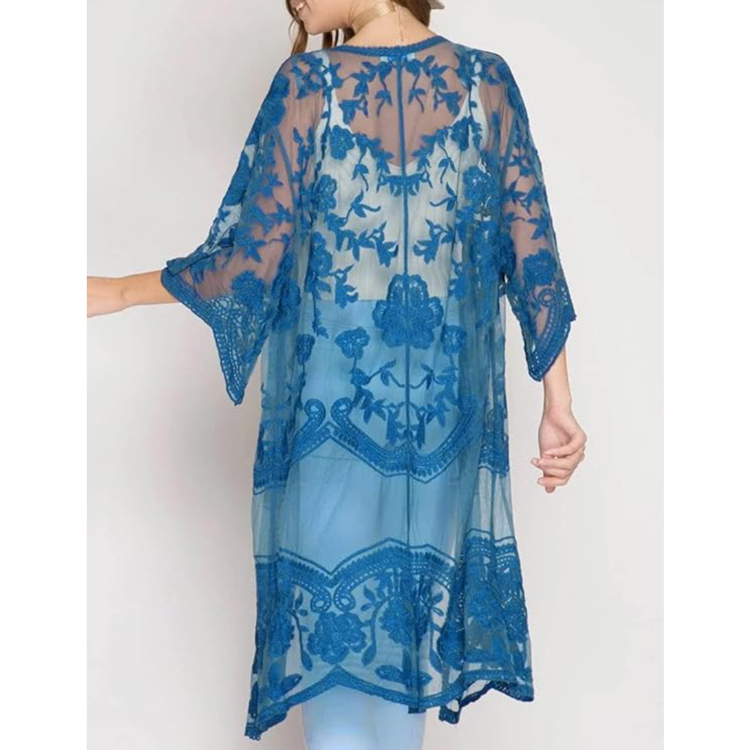 Bsubseach Mujer Kimono Cárdigan de Playa Traje de Baño Camisola y Pareos - A-Azul oscuro 1