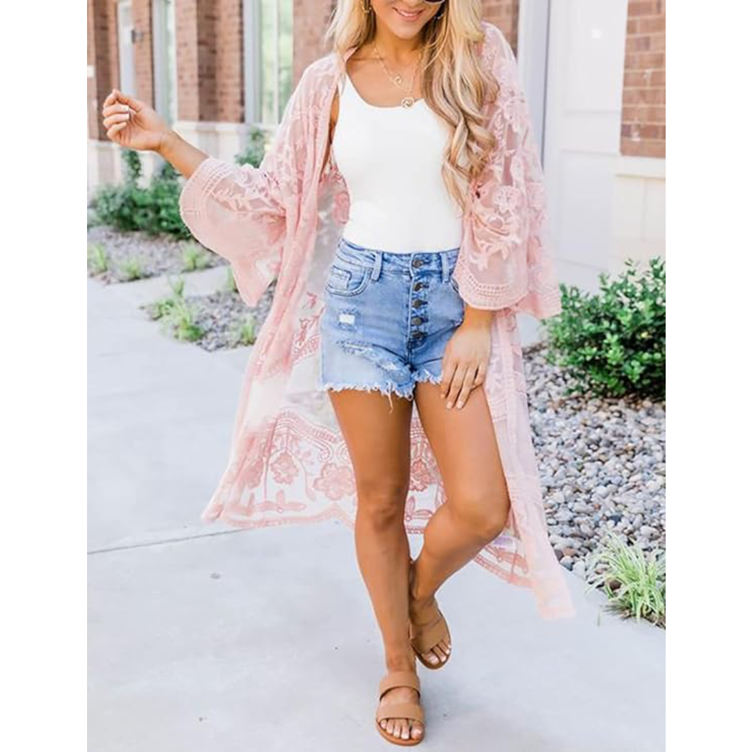 Bsubseach Mujer Kimono Cárdigan de Playa Traje de Baño Camisola y Pareos - A-Rosa