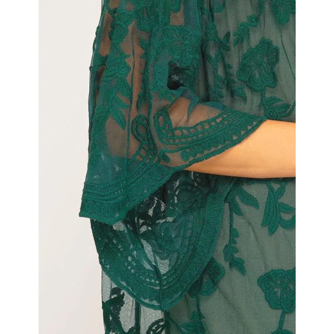 Bsubseach Mujer Kimono Cárdigan de Playa Traje de Baño Camisola y Pareos - A-Verde oscuro