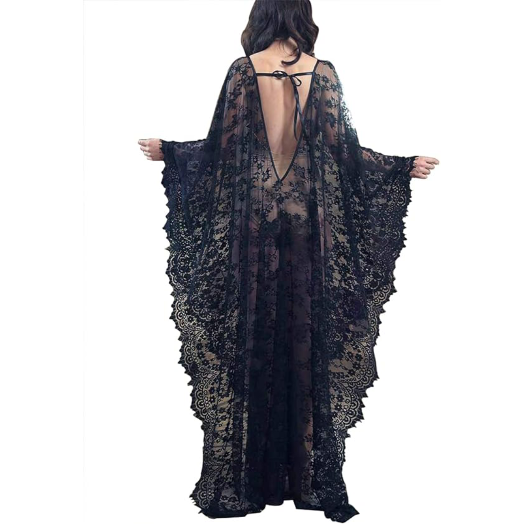 Bsubseach Mujer Traje de Baño Sexy Crochet Kimono Verano, Camisola y Pareos - C-Negro