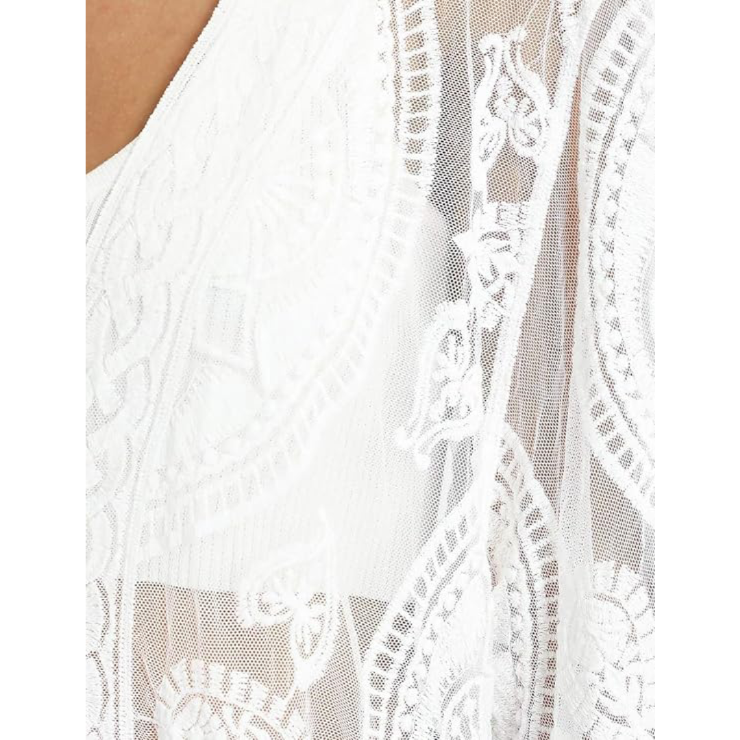 Bsubseach Mujer Kimono Cárdigan de Playa Traje de Baño Camisola y Pareos - E-Blanco